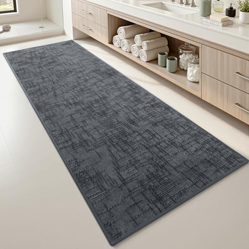 AMOAMI Bath Mat Non Slip Super Absorbent Quick Dry Bath Mats for Bathroom Floor Rubber Backing Washable Bathroom Rugs Modern Woven Jacquard Mat, Beside Tub Bath Rugs, 2' x 5', Darkgrey - color: Darkgrey, size: 2' x 5'