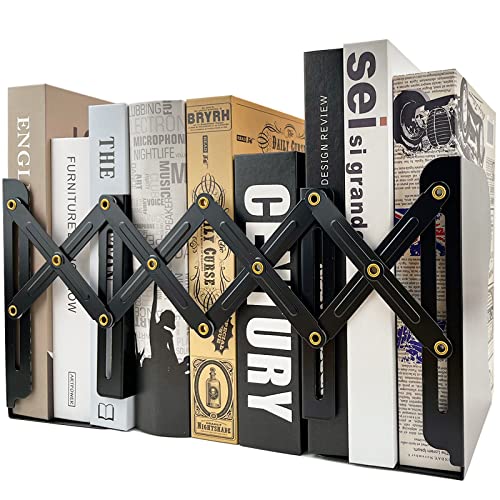 Adjustable Bookends Non Skid Decorative Bookends,Metal Bookend for Heavy Books,Bookshelf Organizer Holder for Books and Magazines for Desk(Black) - color: Black