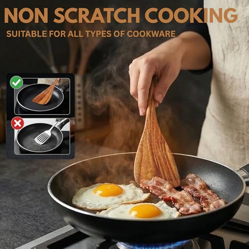 DADU BADU Teak Wooden Utensil Set of 10 – Non-Toxic Cooking Spoons & Spatulas for Nonstick Pans – Includes Pasta Spoon, Ladle, Skimmer – Premium Wood Kitchen Gift Set with Holder | Non-Toxic Cooking Spoons & Spatulas, for Nonstick Pans, Includes Pasta Spo
