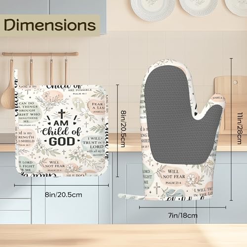 Floral Botanical Oven Mitts and Pot Holders Sets of 4 PCS, I AM Child of GOD Oven Gloves Potholder for Kitchen Cooking Baking BBQ Heat Resistant - color: I Am Child of God
