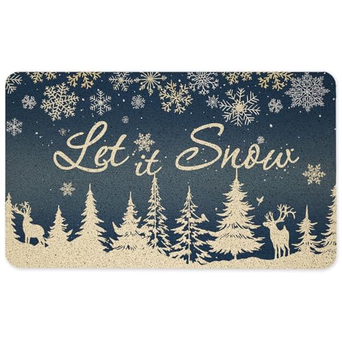 Navy Blue Christmas Tree Door Mat, Winter Doormat for Front Door Indoor Outdoor Entrance Porch, Snowflake Winter Welcome Mat Outside, Christmas Bath Mats, 17x30 Inches - color: Blue Christmas