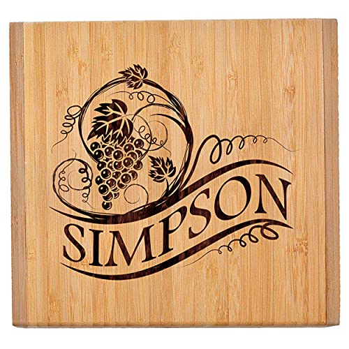 My Personal Memories Customized Engraved Cheese Board Tray and Knife Tools Set - Custom Monogrammed (Bamboo - Name Initial Style)