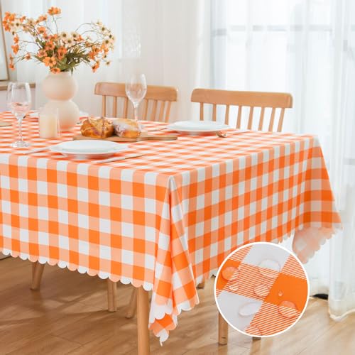MANGATA CASA Checkered Table Cloth for Square Tables-Gingham Waterproof Kitchen & Table Linens-Polyester Buffalo Plaid Wrinkle Free Table Cover(Pumpkin Yellow 52x52in) - color: Pumpkin Yellow, size: 52" x 52" (Square)