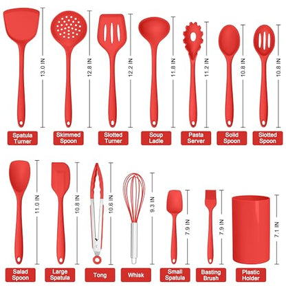 HaWare Kitchen Utensils, 14 PCS Silicone Cooking Utensils Set, Heat Resistant Kitchen Utensils for Non-stick Cookware, Kitchen Gadgets Tools with Spoons, Spatulas, Whisk, Dishwasher Safe (Red) - color: Red