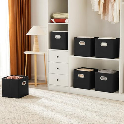 MAX Houser Fabric Storage Cubes Bins with Dual Plastic Handles, Closet Bedroom Drawer Organizer, Black - color: 12 black