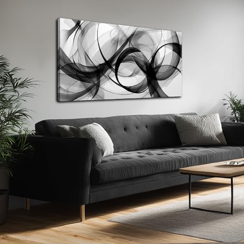 Black and White Abstract Canvas Wall Art Swirl Curved Prints 24x48 In | Large Minimalist Artwork,Living Room,Bedroom Home Office Decor, Framed, Easy to hang,Modern Decor,Gift - color: white, size: 24"L x 48"W
