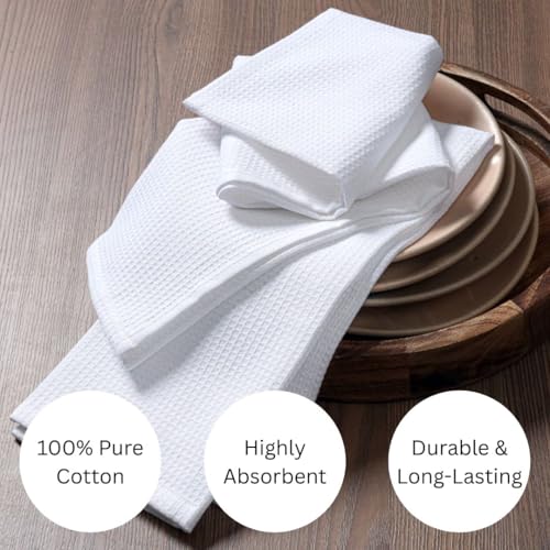 Waffle Kitchen Towels Set of 6-100% Cotton Dish Cloths Towels with Hanging Loop - Soft, Absorbent & Washable for Kitchen Use - Quick Drying Dish Towels 16x26 Inch White - color: White