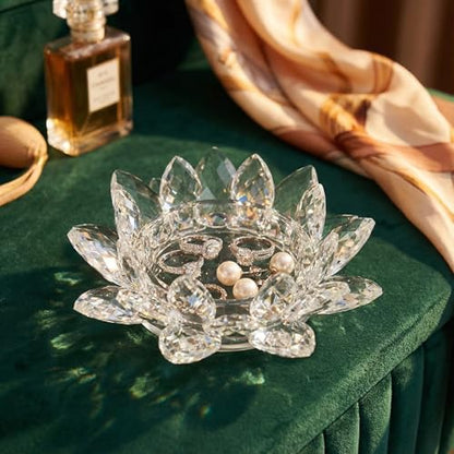 Crystal Flower Jewelry Tray, Luxury Transparent Decorative Trinket Dish for Rings, Earrings, Necklaces, Keys for Vanity Dresser Nightstand, Elegant Gift for Women Mother's Day (1, 6.3"(W) - Clear) - size: 6.3"(W) - Clear