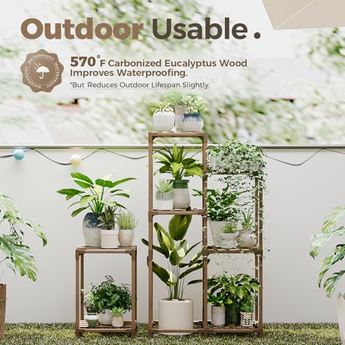 Bamworld Plant Stand Indoor Corner Plant Shelf Wood Plant Holder | for Multiple Plants Tall Flower Stands Plants Table Rack Garden Patio Lawn Window 03H, Brown