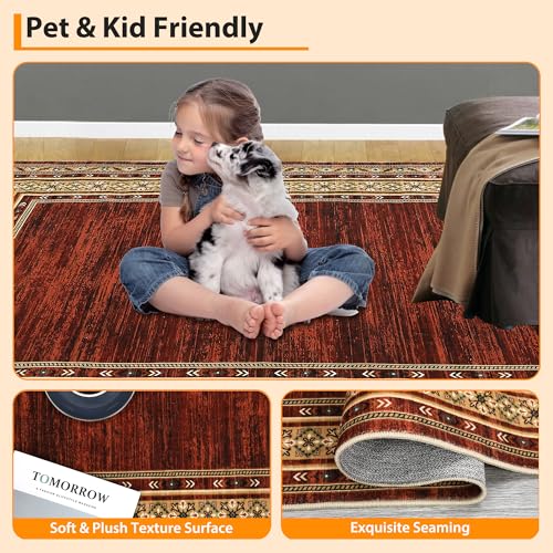 Modern Washable Runner Rug 2x6 Non Slip Bordered Solid Area Rugs, Washable Kitchen Mats Bedside Rug, Stain Resistant Soft Bathroom Carpet, Foldable Runners for Hallways, Entryways, Red | Non Slip Non Shedding Stain Resistant Neutral Textured Solid Foldabl