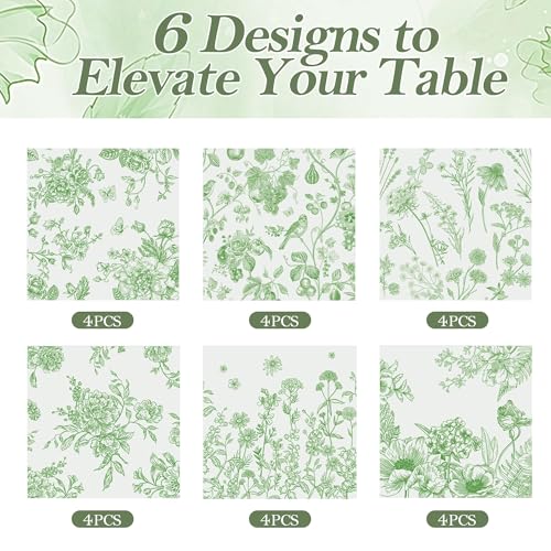 Kochorie 24 Pieces Green Floral Cloth Napkins, 18 x 18 Inch Reusable Soft Fabric Napkins, Washable Flower Dinner Cocktail Napkin for Spring Summer Tea Party Holiday Home Kitchen Wedding Restaurant - color: Green