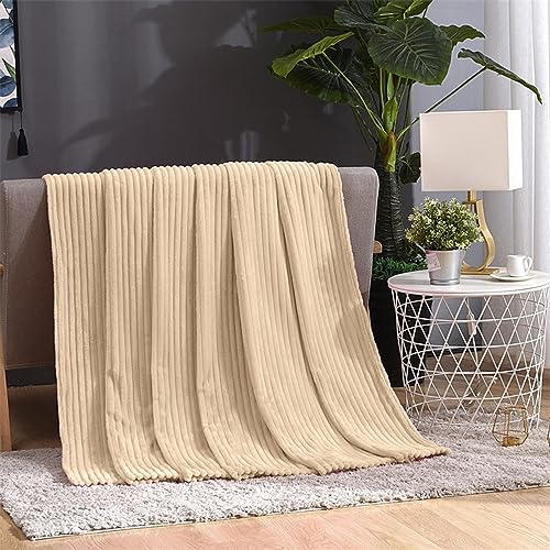 Cozy Super Soft Throw Blankets for Bed, 80x60 Inch Queen Size Solid 3D Ribbed Decorative Fluffy Blanket for Living Room Sofa, Warm Lightweight Fuzzy Plush Flannel Blanket for All Seasons - color: Camel