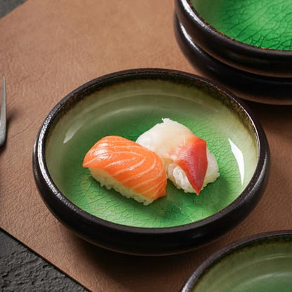 Uaral Japanese Salad Plate,Plates and Bowls Set,Stoneware Dish Set,Appetizer Plates Set of 4,5.5inch,14oz(Crack Green) - color: Crack Green