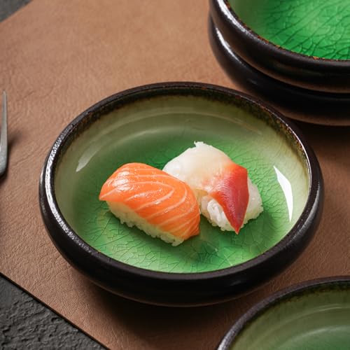 Uaral Japanese Salad Plate,Plates and Bowls Set,Stoneware Dish Set,Appetizer Plates Set of 4,5.5inch,14oz(Crack Green) - color: Crack Green