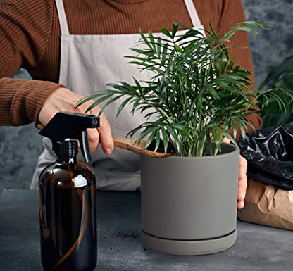 D'vine Dev 8 Inch Ceramic Planter Pot, Grey, 94-O-D-3 | Modern Cylinder Design, Drainage Hole & Saucer Included, Stable Structure, Elegant Home Accent - color: Gray, size: Medium
