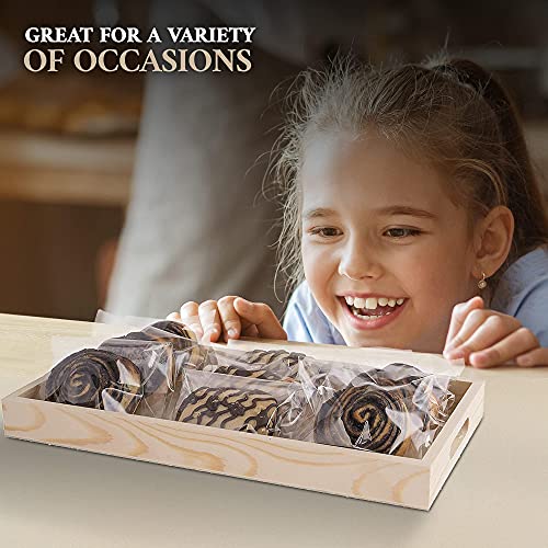 Wood Serving Tray Set with Handles - 5-Piece Nested Breakfast Trays for Food, Party Buffet, Organizing, and Montessori - Versatile Wooden Trays for Serving, Catering, and Bathroom Use