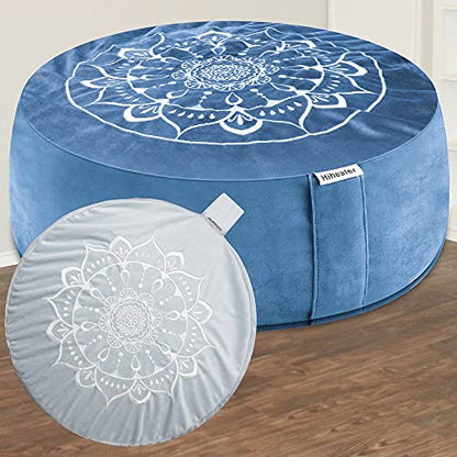 Hihealer Meditation Cushion, Traditional Tibetan Meditation Pillow Velvet Cover - Large Floor Cushion Seating for Adults - Yoga Buckwheat Bolster for Women、Moms - color: Restful Light Blues