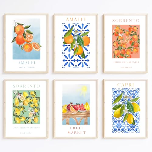 Baccone Fruit Wall Art Kitchen Artwork Wall Decor Fruit Market Prints Poster Colorful Lemon Canvas Wall Art Vintage Pictures Lemon Orange Prints Set of 6 for Room Bedroom 12x16 Inch Unframed - color: Fruit Prints, size: 12x16 Inch Unframed