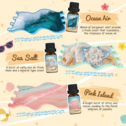ARVIDSSON Beach Fragrance Oils Set, Summer Essential Oils for Diffuser - Beachy Breeze, Ocean Air, Pina Colada, Pink Sand, Sea Salt, Island Time, Tropical Scented Oil for Home, Candle Making - color: Dark Blue