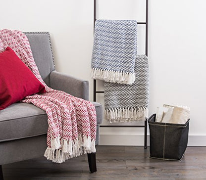 DII Modern Farmhouse Cotton Herringbone Blanket Throw with Fringe for Chair, Couch, Picnic, Camping, Beach, & Everyday Use, 50 x 60 - French Blue - color: French Blue
