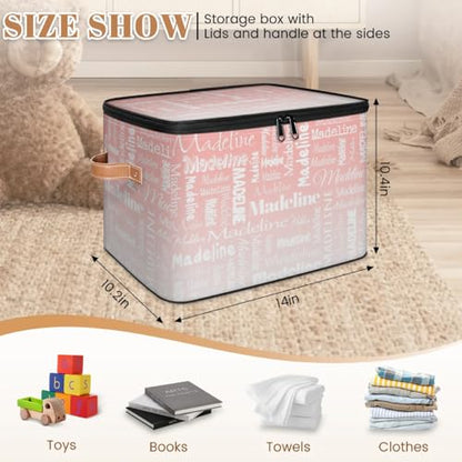 Custom Name Storage Basket, Personalized Keepsake Box, Pink White | Foldable Fabric Gradient Large Memory Bin with Handle Lid Lightweight Waterproof Dustproof, 14"L x 10.2"W x 10.4"H - color: Option 18