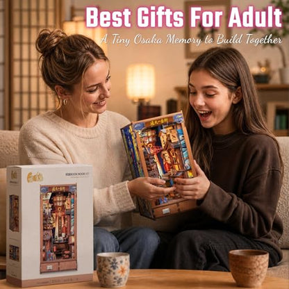 Japanese Book Nook Kit - DIY Miniature House Kit for Adults | Japan 3D Wooden Puzzles Bookshelf Nook Decor Gifts for Women Men (Tsutenkaku Ichiban Street) - style: Tsutenkaku Ichiban Street