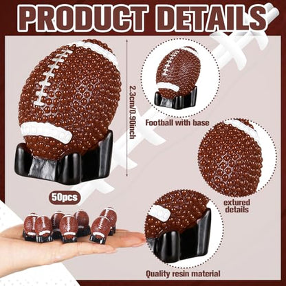 RoundFunny 50 Pcs Mini Football Figurine for Craft Resin Miniature Football | Small Fall Football Party Favors, Football Simulation Model for DIY Craft Birthday Gift Bag Stuffer Cake Topper Party Decor - style: Mini Football