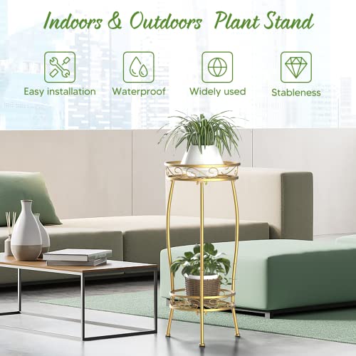 H HOMEXIN Plant Stand Indoor- 2 Tier Metal Tall Plant Stand 26.5" Flower Stand Holder Heavy Duty Rustproof Plant Shelf Rack for Corner Garden Patio Lawn Balcony office Outdoor