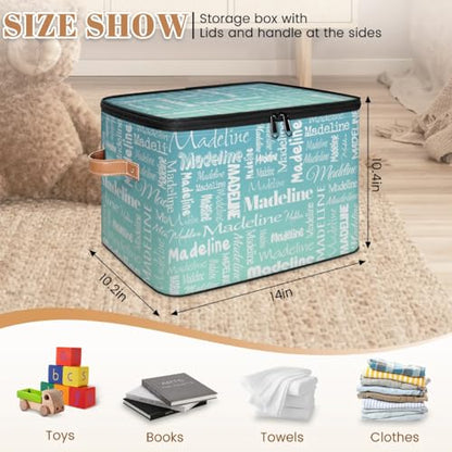 Storage Basket Personalized Name, Custom Keepsake Box, Blue Green | Foldable Fabric Gradient Large Memory Bin with Handle Lid Lightweight Waterproof Dustproof, 14"L x 10.2"W x 10.4"H - color: Option 10