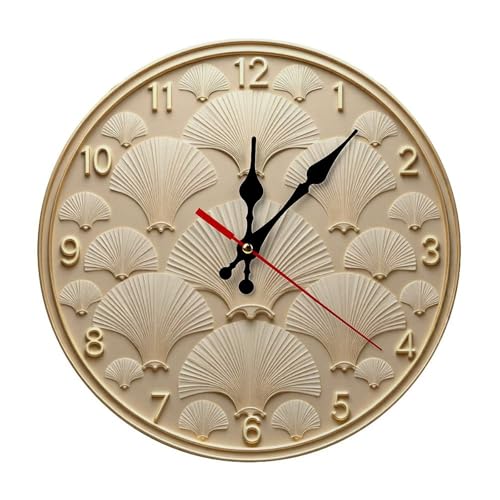 Wall Clock， Art Deco Fan Design Non Ticking Wall Clocks Battery Operated， Gold Wooden Wall Clocks for Kitchen， Living Room， Bedroom， Office， Bathroom Decorative 25 * 25cm - color: Style-2
