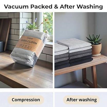 Kitchen Dish Cloths for Washing Dishes - Waffle Weave Cotton Dish Rag Towel - 13"x13" Set of 4+4+4 - Light + Dark Gray + Black Kitchen Washcloth Dishcloth Dishrag Dishtowel Wash Cloth - color: Light Gray - Dark Gray - Black, size: 13"x13" Set of 4+4+4