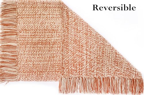 COTTON CRAFT Woven Area Rug - Entryway Mat with Fringe - Terracotta Natural | 22x34 inch Reversible Boho Farmhouse Rustic Cotton Throw Rug Carpet - Washable Accent Mat for Bedroom Living Room Bathroom - color: Terracotta - 1 Pack, size: 1'10" x 2'10" (Rec