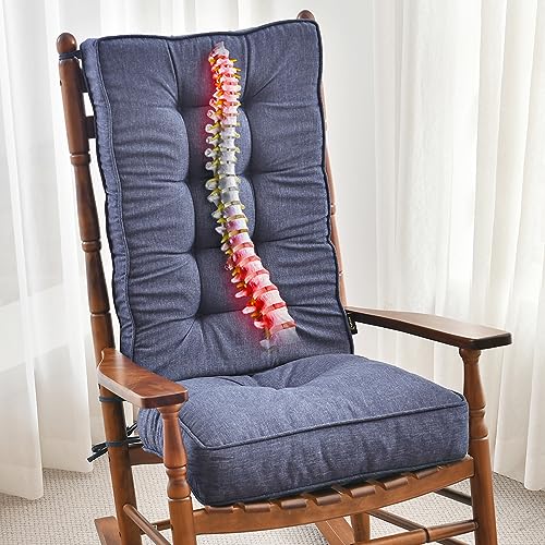 SUNROX Memory Foam Jumbo Rocking Chair Cushions, FadeShield Water Resistant Non Slip Durable Tufted Pads, Set of Seat & Back Cushion with Ties for Indoor/Outdoor Rocker, 2 Piece, Heather Indigo - color: Heather Indigo