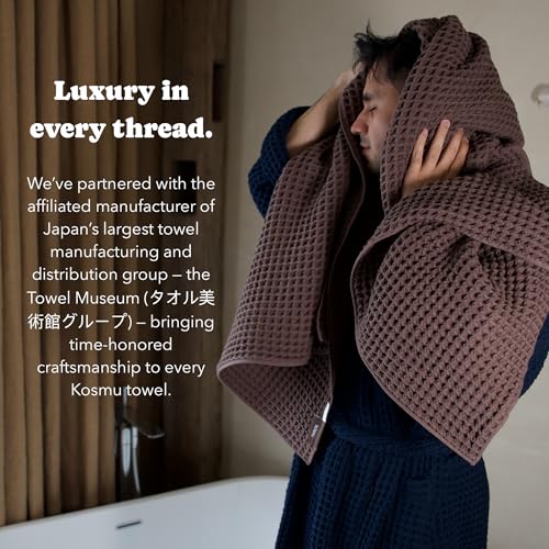 Luxury Organic Japanese Cotton Waffle Bath Towel | Thick, Absorbent, Quick Dry Bathroom Towels for Shower, Sauna, Onsen| Hotel & Spa Quality, Gift-Ready (Dark Cocoa, Bath Towel Set (3-Piece)) - color: Dark Cocoa, style: Bath Towel Set (3-piece)