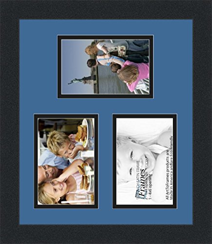 Art to Frames Double-Multimat-389-817/89-FRBW26079 Collage Photo Frame Double Mat with 3-4x6 Openings and Satin Black Frame - color: Liberty Blue, size: 3 - 4x6