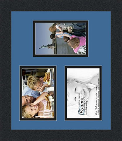 Art to Frames Double-Multimat-389-817/89-FRBW26079 Collage Photo Frame Double Mat with 3-4x6 Openings and Satin Black Frame - color: Liberty Blue, size: 3 - 4x6