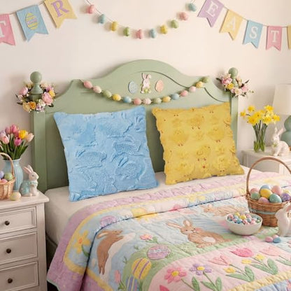 Tiamon 4 Pcs Easter Throw Pillow Covers 18 x 18 Inch 3D Embroidered Plush Easter Egg Bunny Chick Tulip Pillow Cases Colorful Fluffy Faux Fur Cushion Covers Gifts for Spring Party Sofa Couch Birthday - style: Easter