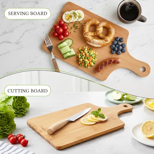 Bamboo Cutting Board Set of 3 with Handle, Wooden Cutting Boards for Kitchen, Bamboo Chopping Board Set for Meat, Vegetables, Fruit and Bread