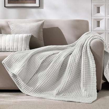 PHF Chenille Waffle Knit Throw Blanket- Plush Warm & Cozy 50" x 60" Ultra Soft Blanket- Chunky Fluffy Waffle Throws for Couch Bed Sofa - Light Grey - color: Light Grey, size: Throw(50"X60")