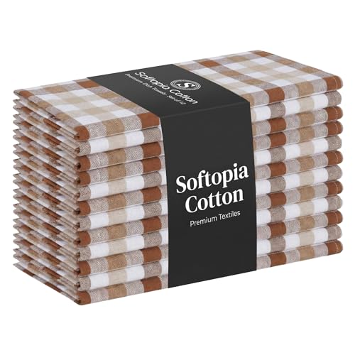 Checked Dish Towels 12 Pack, 18x26 Inches, Quick Dry Towels for Kitchen, Durable, Reusable, Absorbent Wash Cloths Set, Washable Fabric, Heavy Duty for Daily Use - Brown, Beige, White - color: Multi Brown, Beige, size: 16 X 26 - 12 Pack