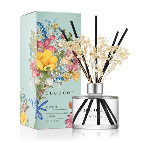 COCODOR Reed Diffuser Set with Preserved Baby's Breath with Sticks/April Breeze / 6.7oz / Scent Fragrance Oil Diffuser for Bedroom Bathroom Home Decor - size: Real Flower/6.7Ounce/1Pack