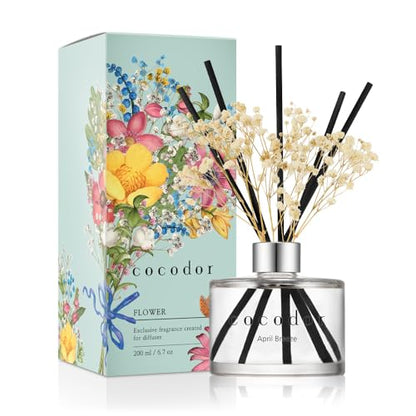 COCODOR Reed Diffuser Set with Preserved Baby's Breath with Sticks/April Breeze / 6.7oz / Scent Fragrance Oil Diffuser for Bedroom Bathroom Home Decor - size: Real Flower/6.7Ounce/1Pack