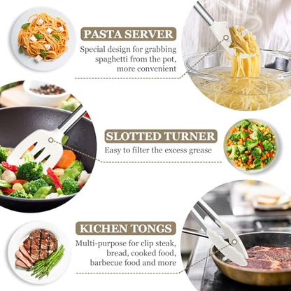 TeamFar Kitchen Utensils Set of 8, Silicone Utensils Kitchen Tools-White | Stainless Steel Handle, for Nonstick Cookware Cooking Stirring Turning, Food Grade & Heat Resistant, Dishwasher Safe - White - color: White