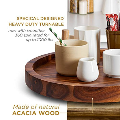 TIDITA 16" Wooden Lazy Susan Organizer for Cabinet, 360° Rotation, High Rim | Solid Acacia Wood, Non-Skid Pads, Swivel Round Lazy Susans Turntable for Countertop, Decorative Tray, Cheese Board, Multi-Use - size: 16 Inch