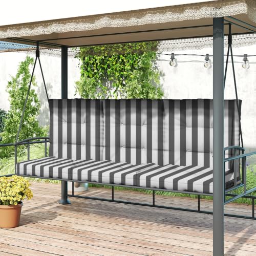 Outdoor Chair Cushions 42x21x4 Inch Set of 2, Dark Gray Stripe | Patio Cushions for Dining Rocking Chairs, High Back Soft Seat Pad with Ties, Waterproof Fade Resistant, Indoor Outside Use - color: Dark Gray White Stripes