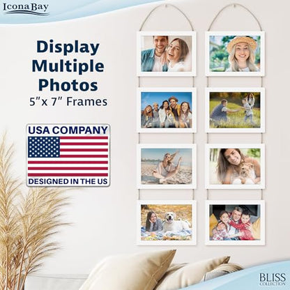 5x7 Hanging Picture Frames Collage with 8 Openings - Winter White, 2 PK | Icona Bay casual style engineered wood frames, designed for wall hanging, space-saving photo display, Bliss collection - color: Winter White, size: 5x7