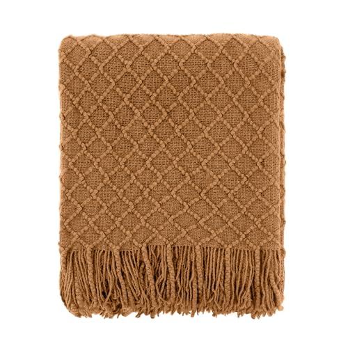 CREVENT Farmhouse Boho Knitted Throw Blanket for Couch Sofa Chair Bed Home Decoration, Soft Warm Cozy Light Weight for Spring Summer Fall (60''X80'' Brown) - color: Brown, size: 60inchx80inch