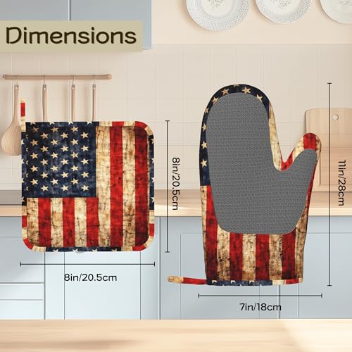 Retro USA Flag Oven Mitts and Pot Holders Set of 4, Heat Resistant Non Slip Kitchen Gloves Hot Pads, Chef Cooking Baking Gifts for Women Bakers, Kitchen Gifts for Cooking Lover Cooks Mom - color: Retro Usa Flag
