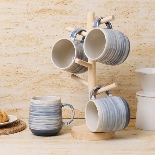 Coffee Mugs, Set of 4 Ceramic Mugs with Blue and White Gradient Stripes, 12oz Modern Cups with Comfortable Handle - Dishwasher & Microwave Safe, Design for Home, Office, Daily Use - color: Blue