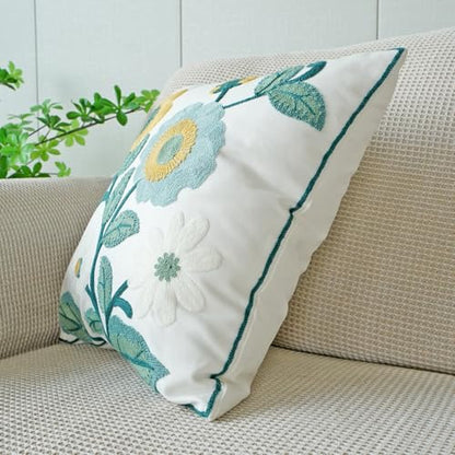 vctops Floral Embroidered Pillow Covers 18x18 Inch Spring Summer Cotton Tufted Throw Pillow Cover Outdoor Garden Cushion Case for Sofa, Bed, Living Room (Flower H,18"x18") - color: Flower H